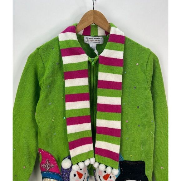 Heirloom Collectibles Christmas Collection Green Snowmen Ugly Sweater Size M - Picture 2 of 7